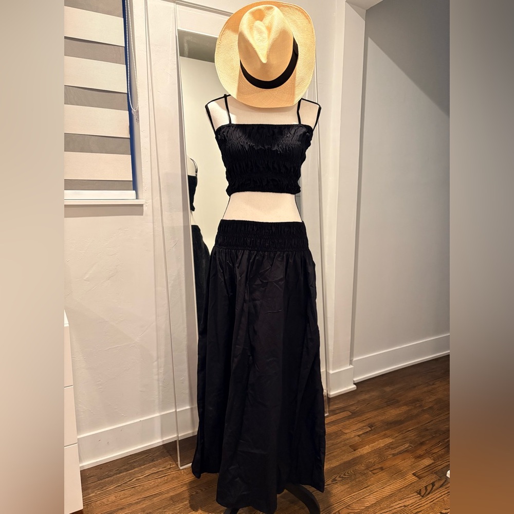 Faithfull the Brand Black Cotton two piece set bandeau and long skirt size 12